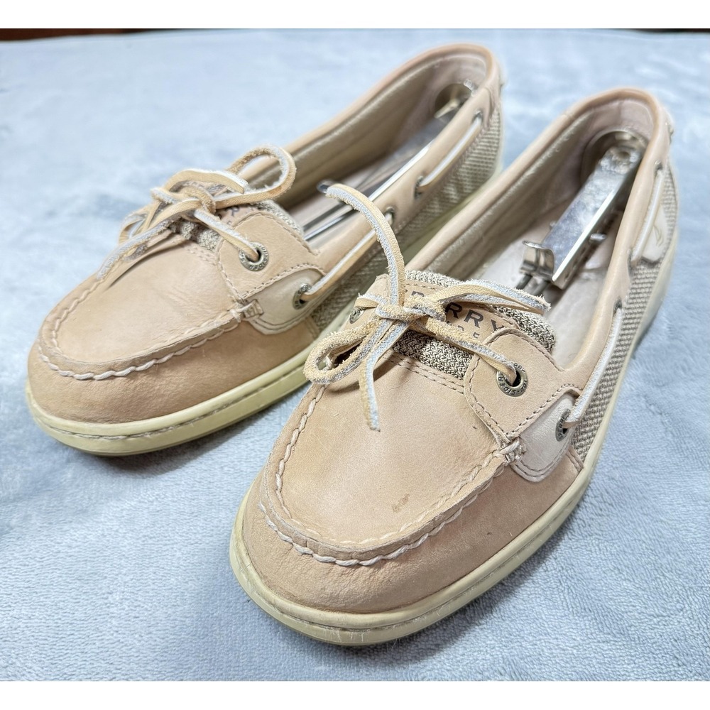 Sperry Top-Sider Shoes Womens Size 8 Beige Leather Boat Flats Non Slip Comfort